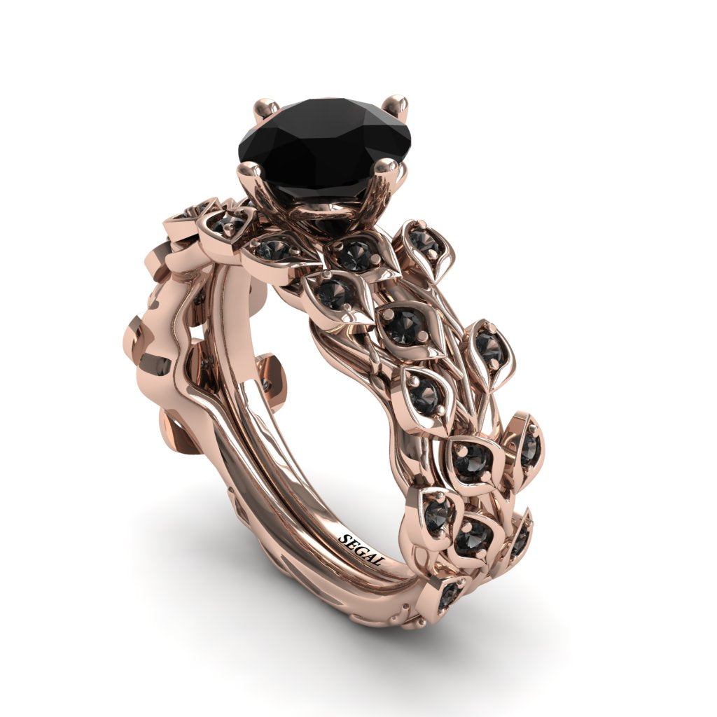 Leaves All Around Black Diamond Wedding Bridal Set - Sydney 2ct No. 38